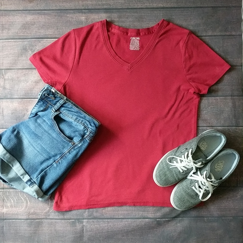 Cherokee | Red V Neck T Shirt